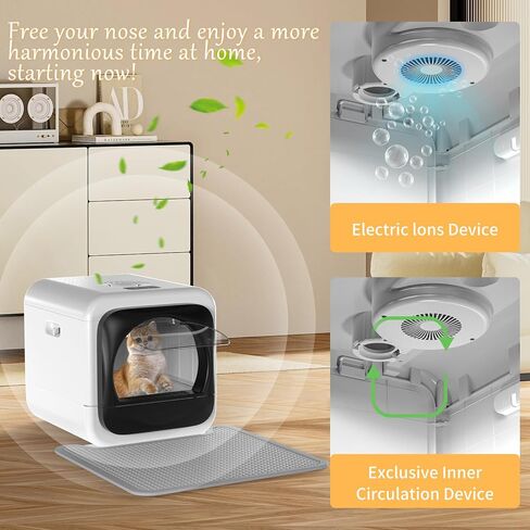 Smart Cat Litter Box, Electric Litter Box with Lid, Kitty Litter Box with Sensor, 3-Speed Covered XL Litter Box with Display, Odor Control Litter Box with Scoop, Mat, Non Leaking Litter Boxes for Cat in Saudi Arabia