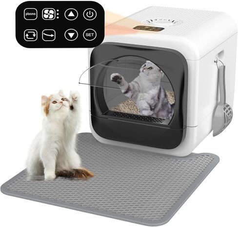 Smart Cat Litter Box, Electric Litter Box with Lid, Kitty Litter Box with Sensor, 3-Speed Covered XL Litter Box with Display, Odor Control Litter Box with Scoop, Mat, Non Leaking Litter Boxes for Cat in Saudi Arabia
