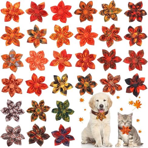 Sweetude 30 Pcs Plaid Dog Collar Flowers Bulk Plaid PET Flower Collar Bow Ties Holiday Dog Accessories Slide Attachment for Small Medium Large Dog Cat Puppy Bow Grooming Supplies(Classic) in Saudi Arabia