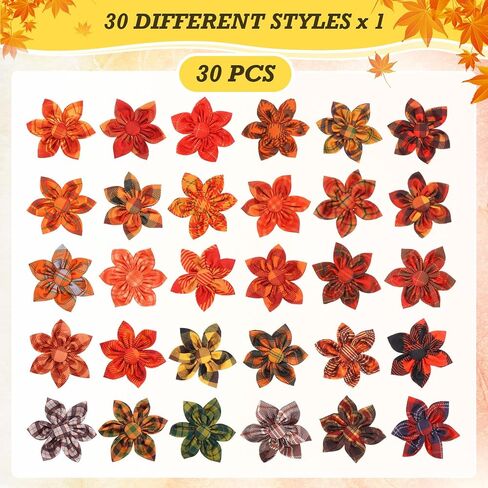 Sweetude 30 Pcs Plaid Dog Collar Flowers Bulk Plaid PET Flower Collar Bow Ties Holiday Dog Accessories Slide Attachment for Small Medium Large Dog Cat Puppy Bow Grooming Supplies(Classic) in Saudi Arabia
