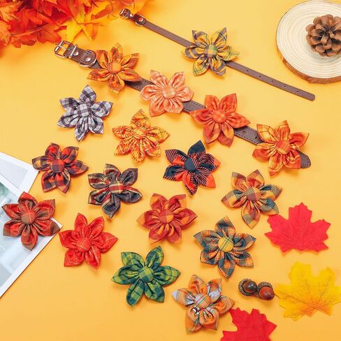 Sweetude 30 Pcs Plaid Dog Collar Flowers Bulk Plaid PET Flower Collar Bow Ties Holiday Dog Accessories Slide Attachment for Small Medium Large Dog Cat Puppy Bow Grooming Supplies(Classic) in Saudi Arabia