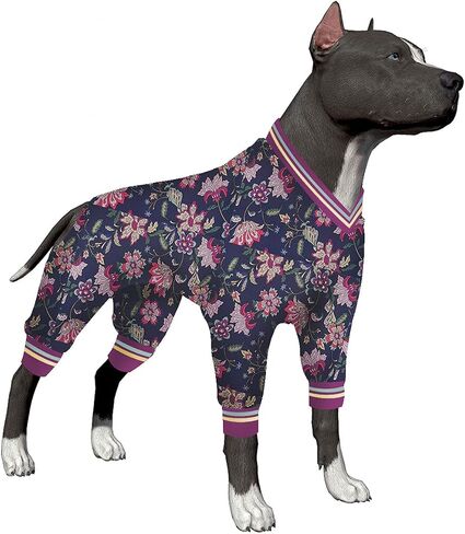 LovinPet Dog Jumpsuit, Post Operative Protection Dog Pajamas, Coverage Dog Jumpsuit, Lightweight Pretty Sweet Focal Flowers Black Prints as Dog Sweater Bottoming for Dogs Apparel XXL in Saudi Arabia
