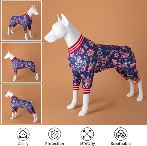 LovinPet Dog Jumpsuit, Post Operative Protection Dog Pajamas, Coverage Dog Jumpsuit, Lightweight Pretty Sweet Focal Flowers Black Prints as Dog Sweater Bottoming for Dogs Apparel XXL in Saudi Arabia