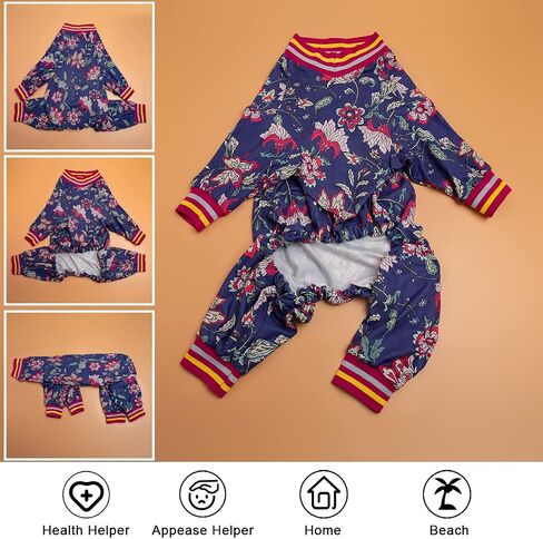 LovinPet Dog Jumpsuit, Post Operative Protection Dog Pajamas, Coverage Dog Jumpsuit, Lightweight Pretty Sweet Focal Flowers Black Prints as Dog Sweater Bottoming for Dogs Apparel XXL in Saudi Arabia