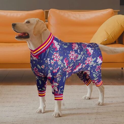 LovinPet Dog Jumpsuit, Post Operative Protection Dog Pajamas, Coverage Dog Jumpsuit, Lightweight Pretty Sweet Focal Flowers Black Prints as Dog Sweater Bottoming for Dogs Apparel XXL in Saudi Arabia