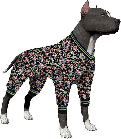 LovinPet Dog Jumpsuit, Post Operative Protection Dog Pajamas, Coverage Dog Jumpsuit, Lightweight Pretty Sweet Focal Flowers Black Prints as Dog Sweater Bottoming for Dogs Apparel XXL in Saudi Arabia
