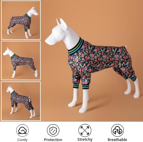 LovinPet Dog Jumpsuit, Post Operative Protection Dog Pajamas, Coverage Dog Jumpsuit, Lightweight Pretty Sweet Focal Flowers Black Prints as Dog Sweater Bottoming for Dogs Apparel XXL in Saudi Arabia