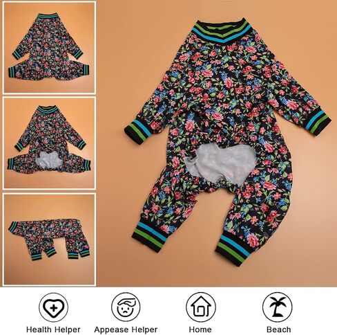 LovinPet Dog Jumpsuit, Post Operative Protection Dog Pajamas, Coverage Dog Jumpsuit, Lightweight Pretty Sweet Focal Flowers Black Prints as Dog Sweater Bottoming for Dogs Apparel XXL in Saudi Arabia