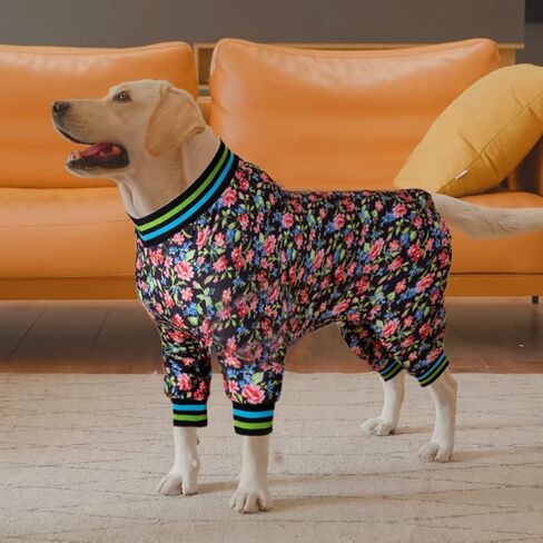 LovinPet Dog Jumpsuit, Post Operative Protection Dog Pajamas, Coverage Dog Jumpsuit, Lightweight Pretty Sweet Focal Flowers Black Prints as Dog Sweater Bottoming for Dogs Apparel XXL in Saudi Arabia