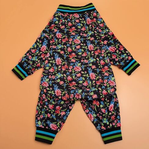 LovinPet Dog Jumpsuit, Post Operative Protection Dog Pajamas, Coverage Dog Jumpsuit, Lightweight Pretty Sweet Focal Flowers Black Prints as Dog Sweater Bottoming for Dogs Apparel XXL in Saudi Arabia