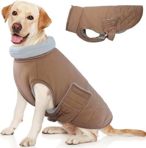 BRKURLEG Dog Winter Coat Warm Dog Jackets for Small and Medium Large Dogs Reflective Adjustable Dog Cold Weather Coats Waterproof Windproof Dog Snow Jacket Clothes Dog Warm Vest (XXL, Khaki) in Saudi Arabia