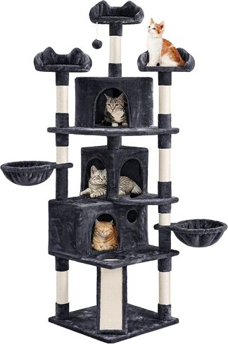 Yaheetech Large Cat Tree Tower for Large Cats, 76.5in Multi-Level Cat Tower with 3 Condos & Perches, 9 Scratching Posts and 2 Cat Baskets, Cat Climbing Tree for Indoor Cats, Dark Gray in Kuwait