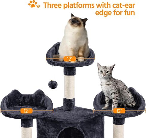 Yaheetech Large Cat Tree Tower for Large Cats, 76.5in Multi-Level Cat Tower with 3 Condos & Perches, 9 Scratching Posts and 2 Cat Baskets, Cat Climbing Tree for Indoor Cats, Dark Gray in Kuwait