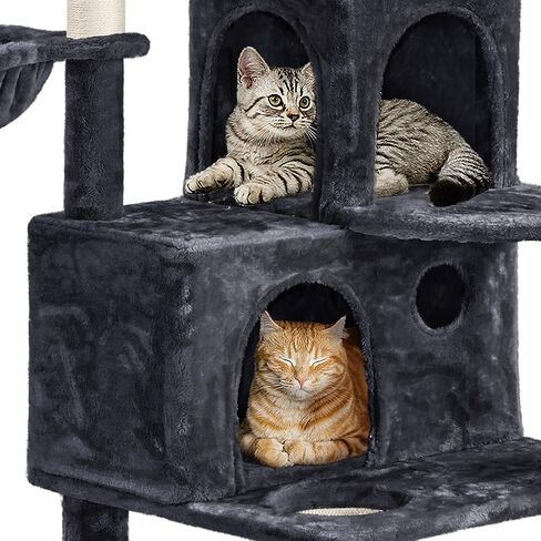 Yaheetech Large Cat Tree Tower for Large Cats, 76.5in Multi-Level Cat Tower with 3 Condos & Perches, 9 Scratching Posts and 2 Cat Baskets, Cat Climbing Tree for Indoor Cats, Dark Gray in Kuwait