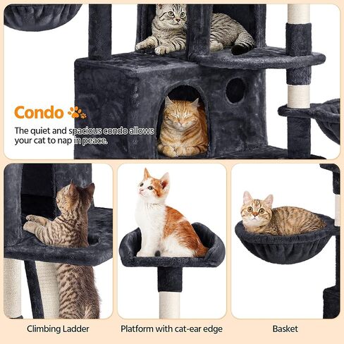 Yaheetech Large Cat Tree Tower for Large Cats, 76.5in Multi-Level Cat Tower with 3 Condos & Perches, 9 Scratching Posts and 2 Cat Baskets, Cat Climbing Tree for Indoor Cats, Dark Gray in Kuwait