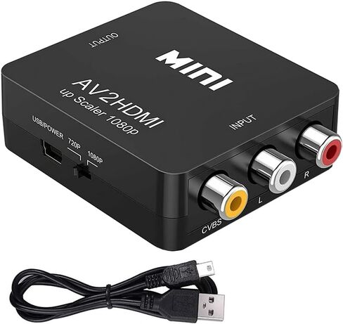 محول RCA إلى HDMI، محول AV إلى HDMI، محول صوت فيديو CVBS مركب صغير 1080P، متوافق مع كاميرا N64 Wii PS2 Xbox VHS VCR DVD، يدعم PAL/NTSC مع كابل طاقة USB in Kuwait