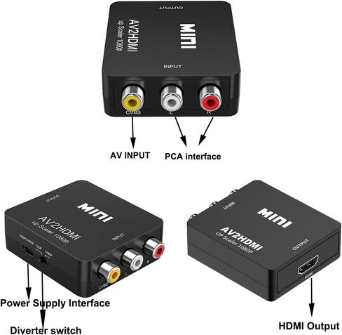 محول RCA إلى HDMI، محول AV إلى HDMI، محول صوت فيديو CVBS مركب صغير 1080P، متوافق مع كاميرا N64 Wii PS2 Xbox VHS VCR DVD، يدعم PAL/NTSC مع كابل طاقة USB in Kuwait