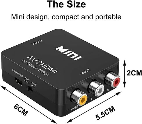 محول RCA إلى HDMI، محول AV إلى HDMI، محول صوت فيديو CVBS مركب صغير 1080P، متوافق مع كاميرا N64 Wii PS2 Xbox VHS VCR DVD، يدعم PAL/NTSC مع كابل طاقة USB in Kuwait