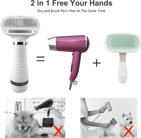 2-in-1 Dog Bath Brush Dryer & Dog Blow Dryer, Pet Grooming Dryer with Slicker Brush for Dogs, Dog Grooming Kit, Quiet & Portable Pet Supplies for Dog Bath and Grooming in Saudi Arabia