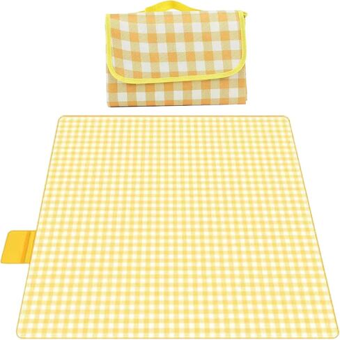 Picnic Blanket - Folding Picnic Blanket- Outdoor Picnic Blanket, Soft Beach Blanket for Holiday Barbecues, Park Camping, Hikes and Concerts (Yellow Grid, 55in*70in) in Saudi Arabia