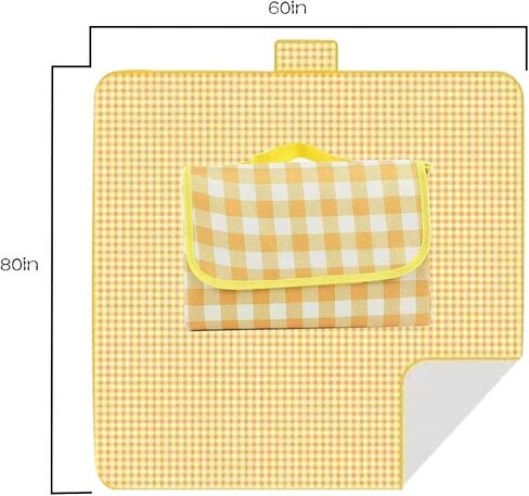Picnic Blanket - Folding Picnic Blanket- Outdoor Picnic Blanket, Soft Beach Blanket for Holiday Barbecues, Park Camping, Hikes and Concerts (Yellow Grid, 55in*70in) in Saudi Arabia