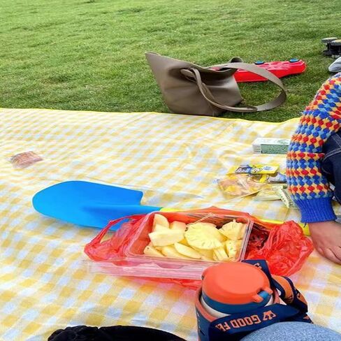 Picnic Blanket - Folding Picnic Blanket- Outdoor Picnic Blanket, Soft Beach Blanket for Holiday Barbecues, Park Camping, Hikes and Concerts (Yellow Grid, 55in*70in) in Saudi Arabia