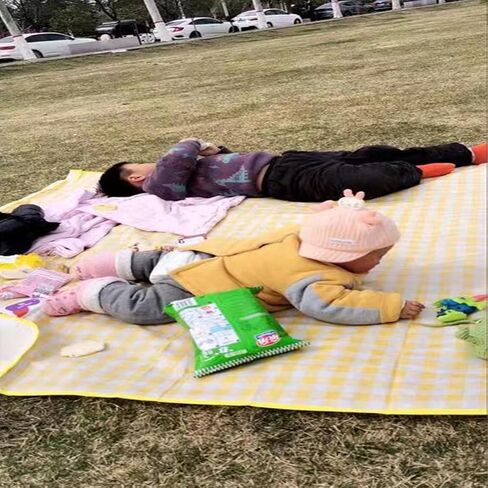 Picnic Blanket - Folding Picnic Blanket- Outdoor Picnic Blanket, Soft Beach Blanket for Holiday Barbecues, Park Camping, Hikes and Concerts (Yellow Grid, 55in*70in) in Saudi Arabia