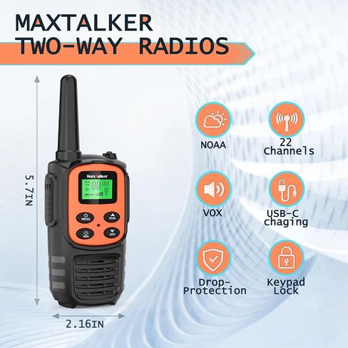 Walkie Talkies for Adults 2 Pack Long Range Rechargeable 2 Way Radios, Hiking Accessories Camping Gear Xmas Gift for Kids with 22 FRS Channel Radios, Lamp,VOX,Li-ion Battery,NOAA in Kuwait