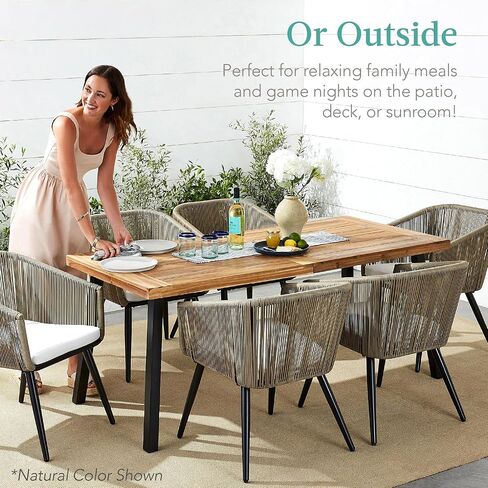 Best Choice Products 6-Person Indoor Outdoor Acacia Wood Dining Table, Picnic Table w/Powder-Coated Steel, 350 Pound Capacity Legs - Natural in Saudi Arabia