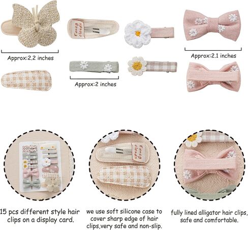 Hair Clips for Girls with Bows Flower,10 pc 2" Fully Lined Alligator Clips and Barrettes,Handmade Hair Accessories for Baby Toddler Young Kids School Age Girls Gifts in Kuwait