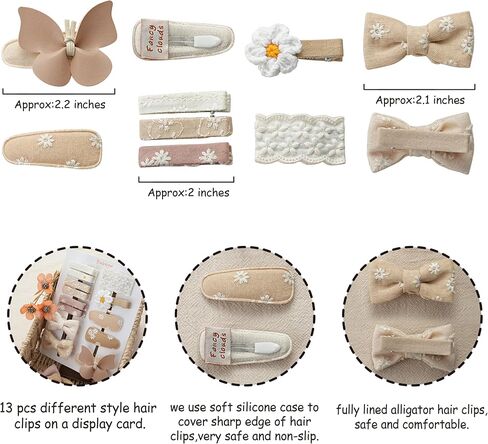 مشابك شعر للفتيات مع أقواس زهرة، 10 قطع 2 بوصة مشابك ومشابك تمساح مبطنة بالكامل، إكسسوارات شعر مصنوعة يدويًا للأطفال الصغار في سن المدرسة هدايا للفتيات in Kuwait