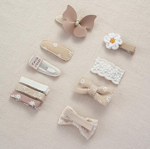 مشابك شعر للفتيات مع أقواس زهرة، 10 قطع 2 بوصة مشابك ومشابك تمساح مبطنة بالكامل، إكسسوارات شعر مصنوعة يدويًا للأطفال الصغار في سن المدرسة هدايا للفتيات in Kuwait