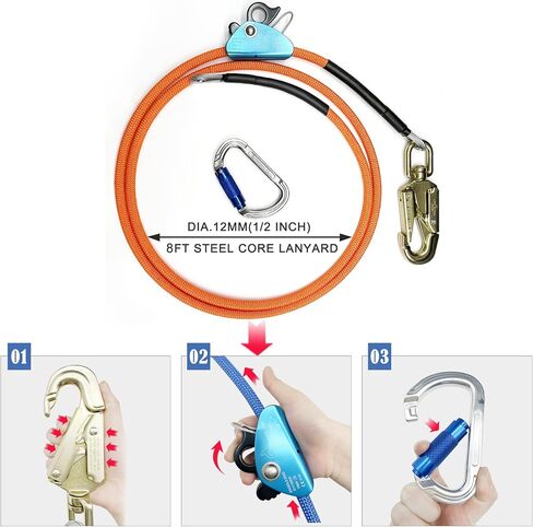 Flipline Kit, Steel Wire Core Climbing Kit, Climbing Harness, Adjustable Tree Lanyard W/carabeaner,Detachable Rope Grab,Steel Swivel Snap,for Fall Protection,Arborist, Tree Climbers (1/2x10ft,Blue) in Saudi Arabia