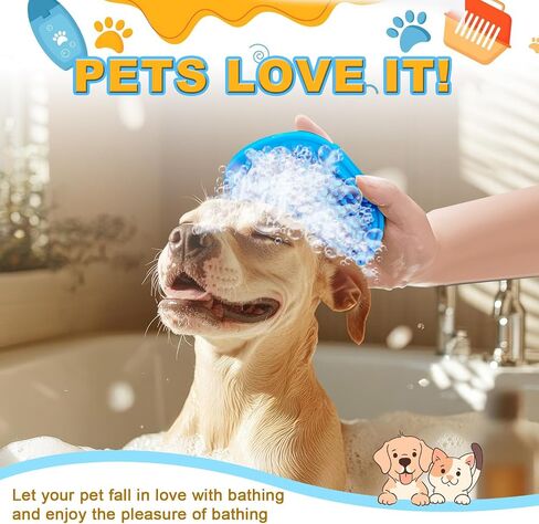 3Pcs Dog Bath Brush, Dog Scrubber for Bath, Dog Shampoo Brush Bubble Maker, Dog Paw Washer, Pet Bath Massage Brush with Adjustable Ring Handle for Short & Long Hair -Blue in Saudi Arabia
