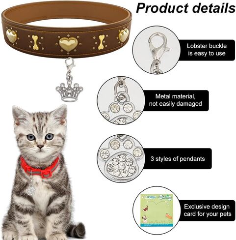 12pcs Cat Dog Charms Pendant 3 Styles Paw Heart Crown Pet Collar Pendants Alloy Rhinestone Key Chain Glitter with Carabiner Jewelry Clip-on Charms for Bag Necklace Bracelet Home Decor in Saudi Arabia