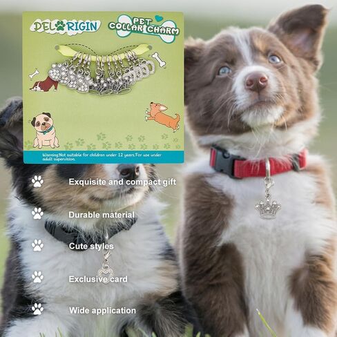 12pcs Cat Dog Charms Pendant 3 Styles Paw Heart Crown Pet Collar Pendants Alloy Rhinestone Key Chain Glitter with Carabiner Jewelry Clip-on Charms for Bag Necklace Bracelet Home Decor in Saudi Arabia
