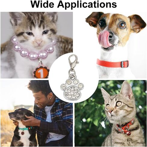 12pcs Cat Dog Charms Pendant 3 Styles Paw Heart Crown Pet Collar Pendants Alloy Rhinestone Key Chain Glitter with Carabiner Jewelry Clip-on Charms for Bag Necklace Bracelet Home Decor in Saudi Arabia