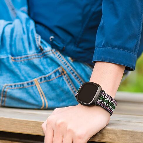 Amzpas Bands Compatible with Fitbit Versa 4 Band/Fitbit Versa 3 Bands/Fitbit Sense Band/Fitbit Sense 2 Band for Women Men, Soft Elastic Nylon Band Replacement for Fitbit Versa 4/Versa 3/Sense 2 in Saudi Arabia