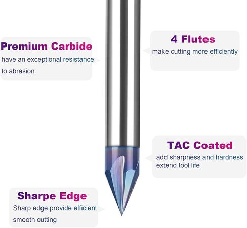 SpeTool 4 Flutes 90 Degree CNC V Bit 1/4 Inch Shank, TAC Coated Solid Carbide V Groove Router Bit for CNC Engraving and Chamfering in Saudi Arabia