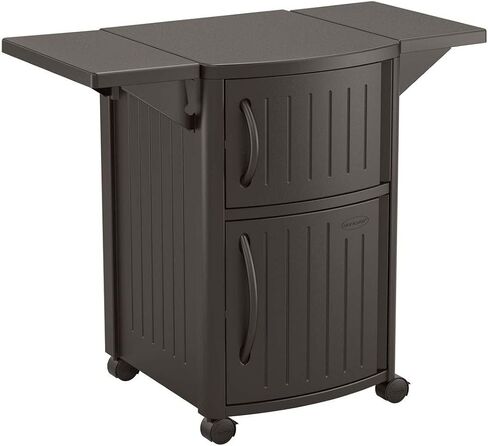 Suncast DCP2000 Portable Outdoor Patio Backyard Grilling Entertainment Serving Prep Station Table with Cabinet Storage and Drop Leaf Extensions, Beige in Saudi Arabia