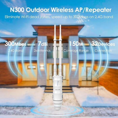 موسع واي فاي خارجي WAVLINK N300 طويل المدى مع طاقة PoE، منفذ WAN/LAN، مقاوم للماء، خارجي، نقطة وصول لاسلكية مع أوضاع AP/راوتر/مكرر للمنزل، RV، المستودع in Saudi Arabia