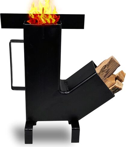 متجر سيموند - موقد صاروخي - موقد صاروخي للتخييم مع حقيبة حمل مجانية - موقد خشبي محمول للتخييم، طقم موقد صاروخي خشبي مع مواقد صاروخية كبيرة لغرفة الوقود لطهي حرق الخشب in Kuwait