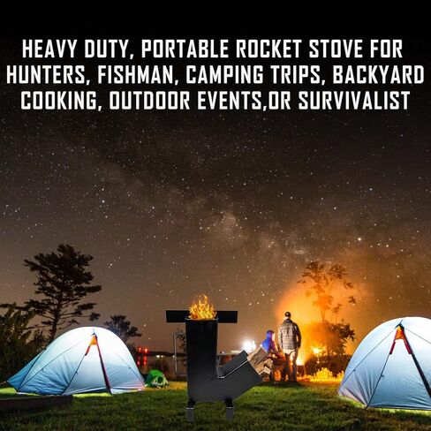 متجر سيموند - موقد صاروخي - موقد صاروخي للتخييم مع حقيبة حمل مجانية - موقد خشبي محمول للتخييم، طقم موقد صاروخي خشبي مع مواقد صاروخية كبيرة لغرفة الوقود لطهي حرق الخشب in Kuwait