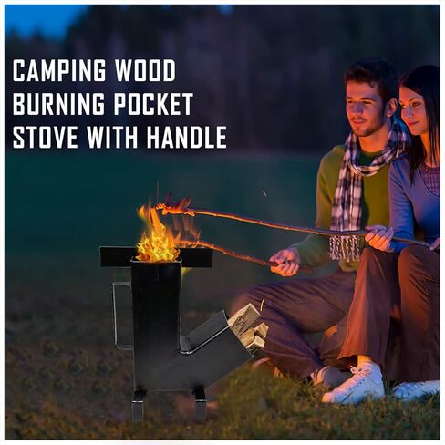 متجر سيموند - موقد صاروخي - موقد صاروخي للتخييم مع حقيبة حمل مجانية - موقد خشبي محمول للتخييم، طقم موقد صاروخي خشبي مع مواقد صاروخية كبيرة لغرفة الوقود لطهي حرق الخشب in Kuwait