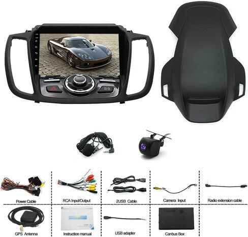 ستيريو سيارة Android 13.0 Double Din لسيارة Ford Escape 2013-2019، شاشة لمس عالية الدقة 9 بوصة، جهاز استقبال الوسائط المتعددة للسيارة مع CarPlay، Android Auto، GPS، بلوتوث، كاميرا احتياطية (4G+64G) in Saudi Arabia