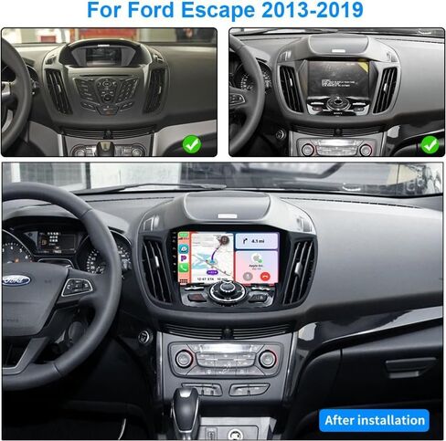 ستيريو سيارة Android 13.0 Double Din لسيارة Ford Escape 2013-2019، شاشة لمس عالية الدقة 9 بوصة، جهاز استقبال الوسائط المتعددة للسيارة مع CarPlay، Android Auto، GPS، بلوتوث، كاميرا احتياطية (4G+64G) in Saudi Arabia