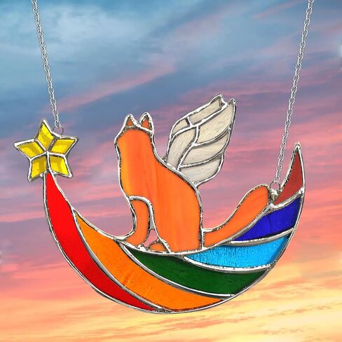 Cat Memorial Gifts for Loss of Cat，Orange Angel Cat on Rainbow Bridge pet memorial gifts, Stained Glass window Cat Gifts for Cat lovers,Loss of Cat Sympathy Gift Whimsigoth Home Decor in Saudi Arabia