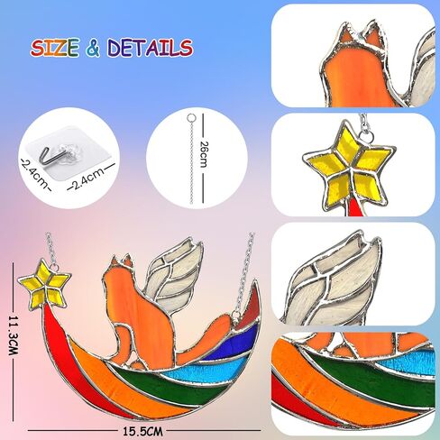 Cat Memorial Gifts for Loss of Cat，Orange Angel Cat on Rainbow Bridge pet memorial gifts, Stained Glass window Cat Gifts for Cat lovers,Loss of Cat Sympathy Gift Whimsigoth Home Decor in Saudi Arabia