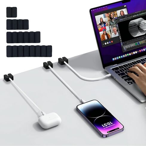 منظم سلك مشابك الكابلات، 16 قطعة لإدارة سلك لاصق قوي لكابلات شحن USB C، مشابك سلكية لاصقة للمنزل والمكتب والسيارة وملحقات المكتب in Kuwait