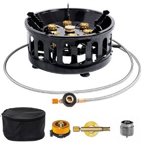 Camping Stove, Portable Backpacking Stove Windproof Gas Cooking Burner, 21000W/72000BTU Propane Burners with 3 Adapters and Piezo Ignition for Outdoor Hiking Picnic